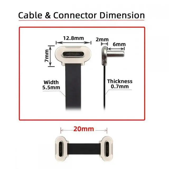 Alt view image 3 of 7 - 2cm Dual Angled Ultra Slim Flat USB-C Type C to USB-C Power USB2.0 Data Cable 65W Fast Charge for Laptop Tablet Phone