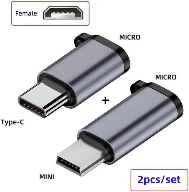 Alt view image 3 of 7 - 2pcs/lot USB2.0 Micro Female to Mini USB Type-C USB-C Male Power Adapter 480Mbps Data with Chain Holes