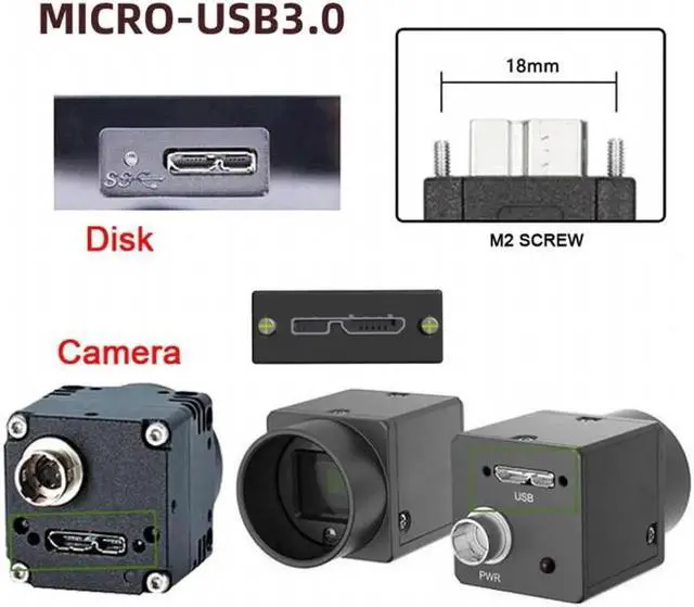 Alt view image 3 of 7 - 5Gbps USB-C Type-C Host to Micro USB3.0 Screw Mount Straight Cable for Industrial Camera Storage