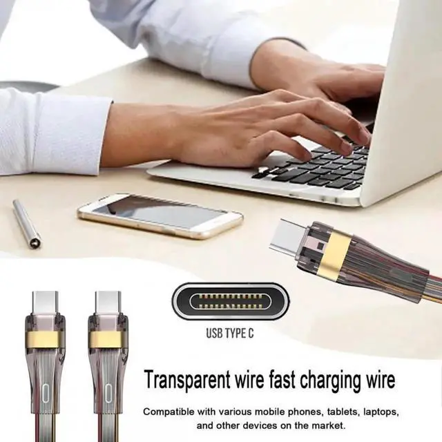 Alt view image 2 of 7 - 2.0M USB-C Type C to USB-C Ultra Slim Flat Power USB2.0 Data Cable 65W Fast Charge for Laptop Tablet Phone