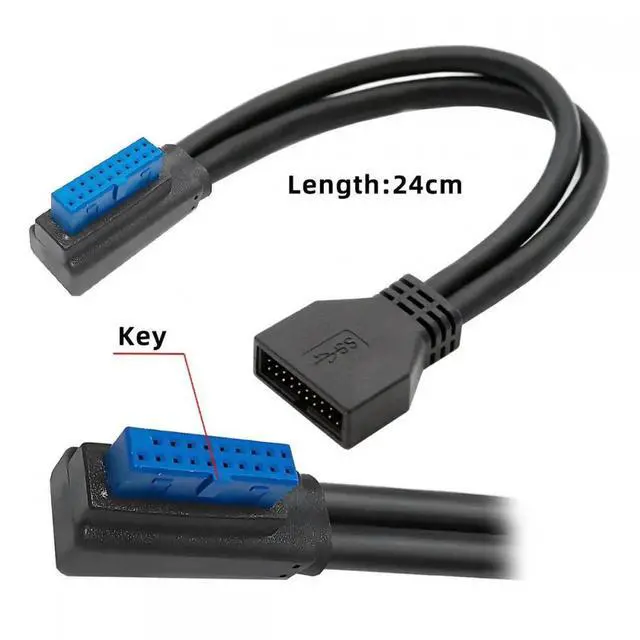 Alt view image 2 of 7 - Left Angled USB 3.0 20Pin 19Pin Male Low Profile to Female Extension 5Gbps Cable 90 Degree for Motherboard