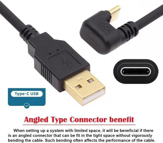 Alt view image 3 of 7 - USB2.0 Type-A to Type C USB-C Male to Male Power Data Cable 480Mbps USB-C Opposite U Shape Back Angled