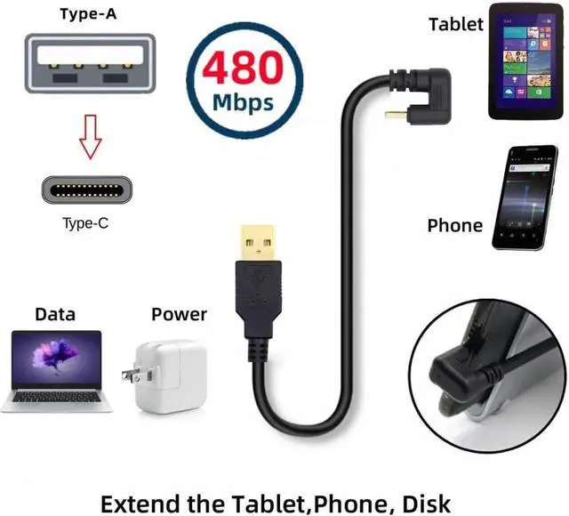 Alt view image 4 of 7 - USB2.0 Type-A to Type C USB-C Male to Male Power Data Cable 480Mbps USB-C Opposite U Shape Back Angled