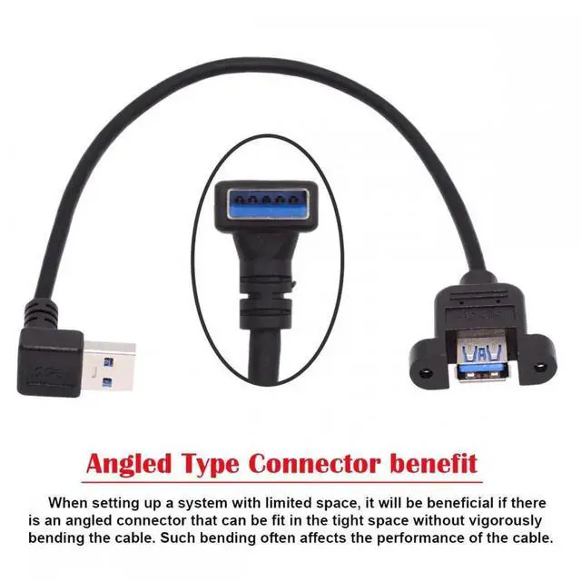 Alt view image 4 of 7 - Down Angled USB 3.0 Male to Female Type-A Panel Type Header Cable 90 Degree Connector 30cm
