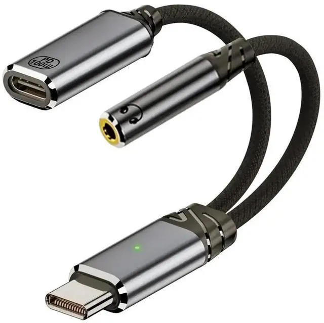 Alt view image 3 of 7 - USB-C Type-C Male to 3.5mm Female Audio DAC AUX Music 16bit 48kHz & 100W PD Power Cable for Laptop Tablet Phone