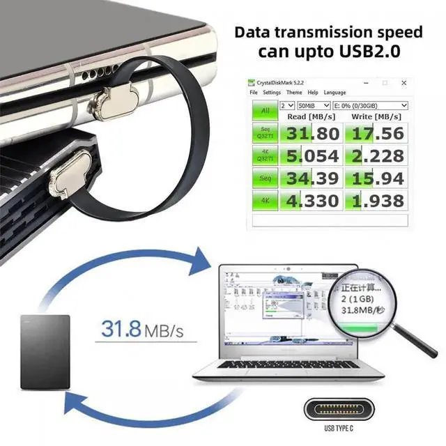 Alt view image 5 of 7 - Dual Angled Ultra Slim Flat USB-C Type C to USB-C Power USB2.0 Data Cable 65W Fast Charge for Laptop Tablet Phone