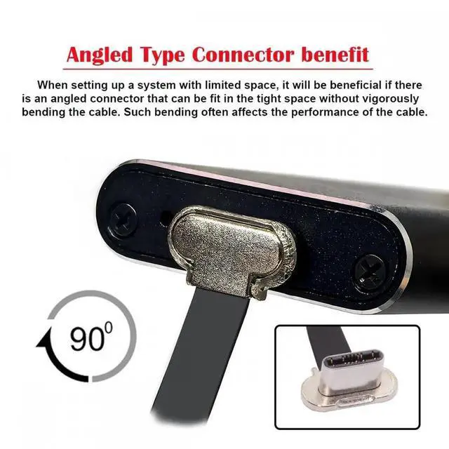 Alt view image 3 of 7 - Dual Angled Ultra Slim Flat USB-C Type C to USB-C Power USB2.0 Data Cable 65W Fast Charge for Laptop Tablet Phone