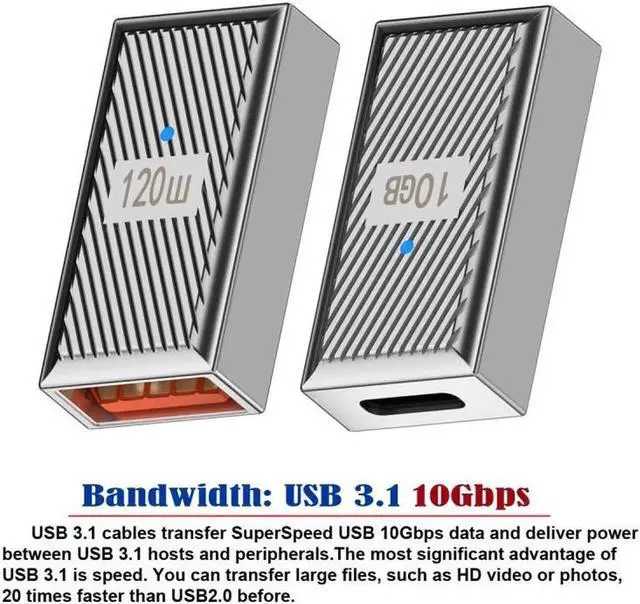 Main image of USB-C USB 3.1 Type C Female to USB 3.0 A Female 10Gbps OTG Data 120W Power Adapter Alloy Shell Mecha Cyberpunk Style