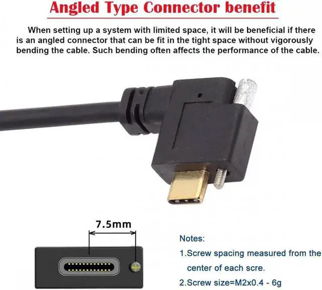 Alt view image 5 of 7 - USB-C USB 3.1 Type C Right Angled Male to Female Extension Data Screw Locking Cable for for Realsense Camera VR Quest Link