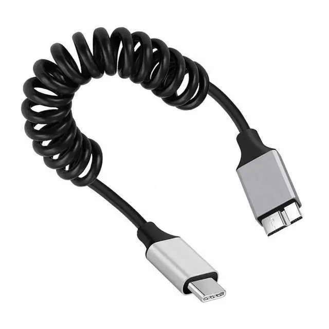 Alt view image 3 of 7 - USB-C Type-C Host to Micro-USB3.0 Male OTG Stretch Coiled Cable 100cm Extension 5Gbps for Disk Phone Camera Data
