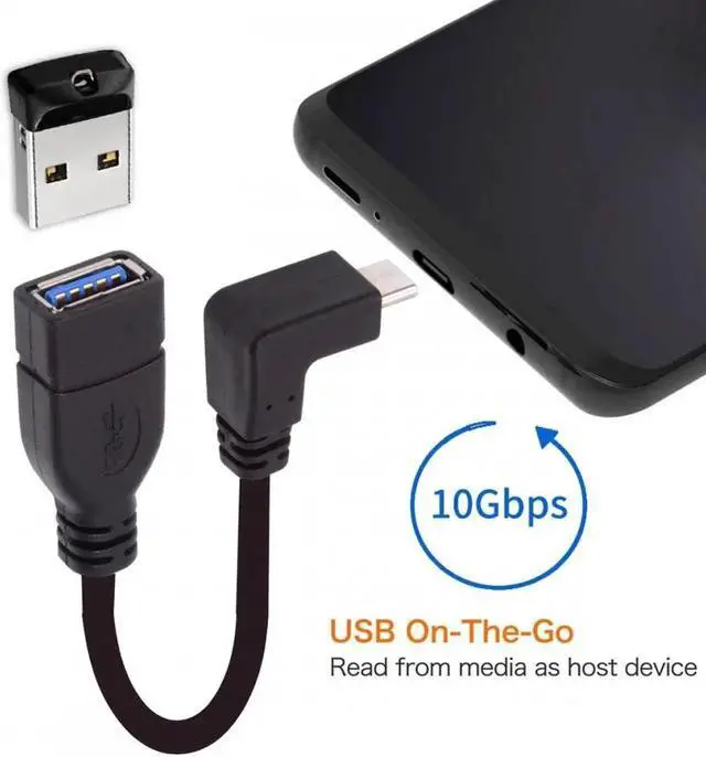 Alt view image 7 of 7 - USB-C USB 3.1 Type-C Male to USB 3.0-A Female 10Gbps OTG Data Power Cable Up Down Angled