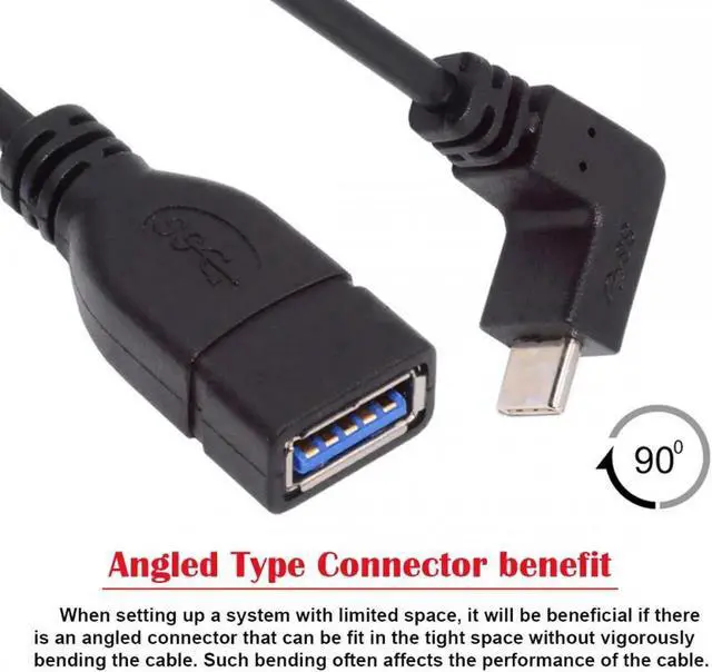 Alt view image 5 of 7 - USB-C USB 3.1 Type-C Male to USB 3.0-A Female 10Gbps OTG Data Power Cable Up Down Angled