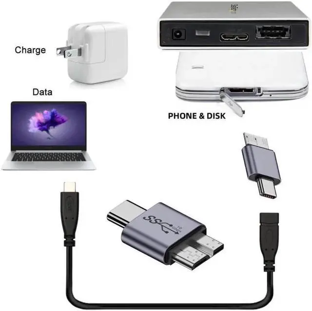 Alt view image 4 of 7 - USB-C USB 3.1 Type C Male to Micro USB 3.0 Male Data Adapter 10Gbps Data Power for Laptop SSD Disk