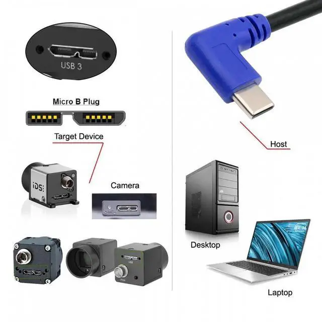 Alt view image 2 of 7 - Angled USB-C Type-C Host to Micro USB3.0 90 Degree Right Angled for Industrial Camera Storage Phone