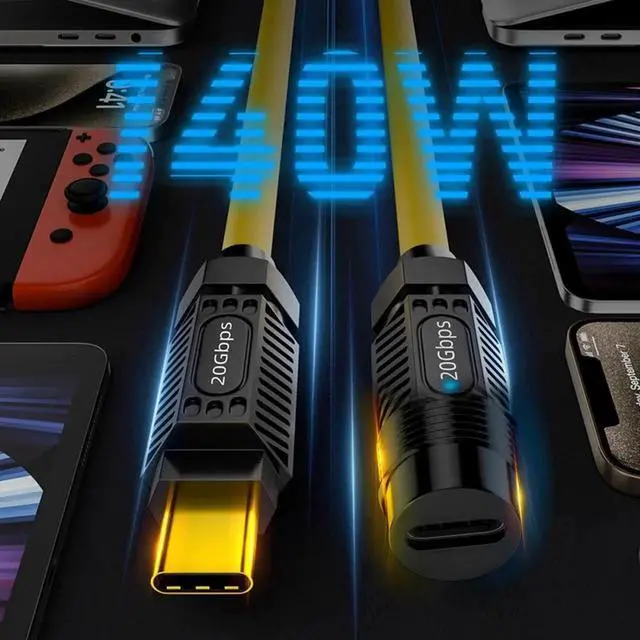 Alt view image 5 of 7 - 0.2M Ultra Soft High Flex USB-C USB4 Cable 20Gbps 140W 8K for Gaming Keyboard Mouse Type-C Male to Female Extension Cable Power & Data