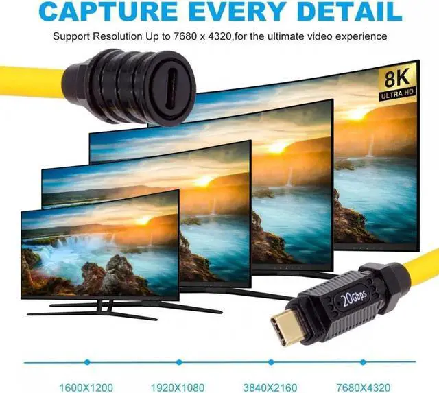 Alt view image 2 of 7 - 0.2M Ultra Soft High Flex USB-C USB4 Cable 20Gbps 140W 8K for Gaming Keyboard Mouse Type-C Male to Female Extension Cable Power & Data