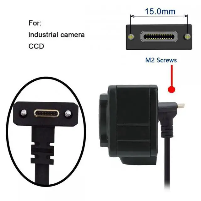 Alt view image 3 of 7 - USB3.1 Type-C Male to Dual Thumbscrew Locking USB-C Vertical 90 Degree Up Down Angled 10Gbps Data Cable Panel Mount Type