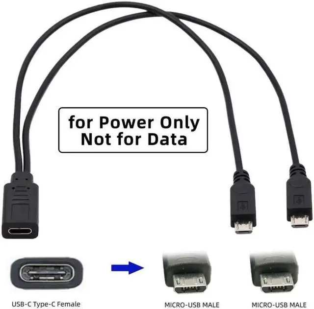 Alt view image 5 of 7 - Type-C USB-C Female DC 5V to Dual Micro USB 5Pin Male Splitter Extension Charge Cable