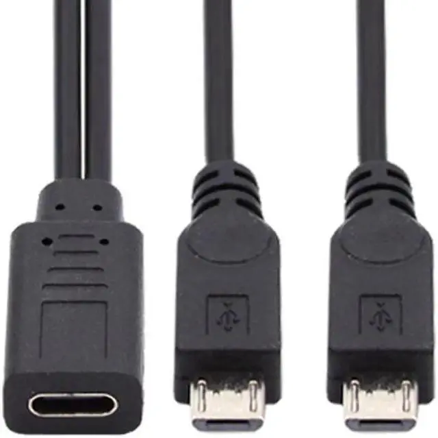 Alt view image 6 of 7 - Type-C USB-C Female DC 5V to Dual Micro USB 5Pin Male Splitter Extension Charge Cable