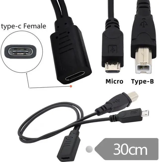 Alt view image 2 of 7 - Type-C USB-C Female to USB2.0 Standard Type-B & Micro USB Male Splitter Extension Charge Cable