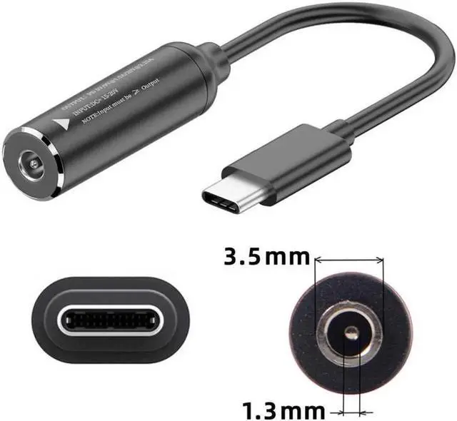Alt view image 2 of 7 - DC Jack 3.5x1.35mm Input to USB-C Type-C Power Plug Charge Cable for Laptop Phone PD9V 5V 20V