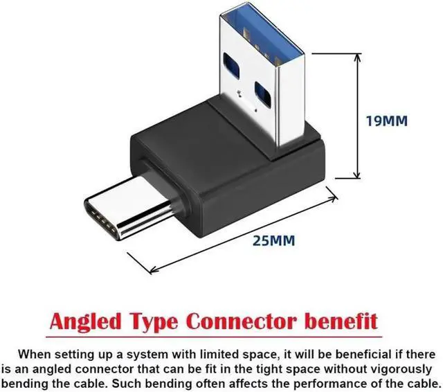 Alt view image 3 of 7 - Up Angled USB3.0 Type A Male to USB 3.1 Type C Male Data 10Gbps Charge Adapter 90 Degree for Laptop Phone
