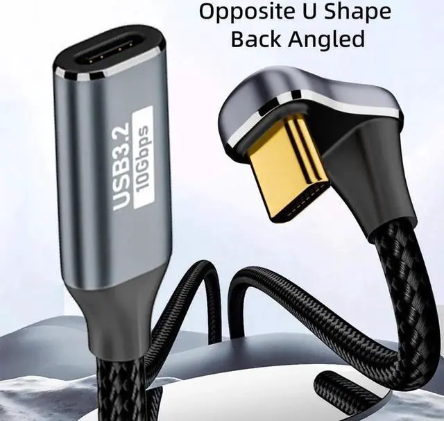 Alt view image 3 of 7 - 2.0M Opposite U Shape Back Angled USB-C USB 3.1 Type C Male to Female Extension Data Cable 10Gbps 100W with Sleeve