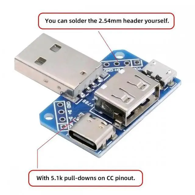 Alt view image 5 of 7 - USB2.0 1-to-3 Power Type-A Male To Female Type-A & Micro USB & USB-C Type-C Adapter PCBA