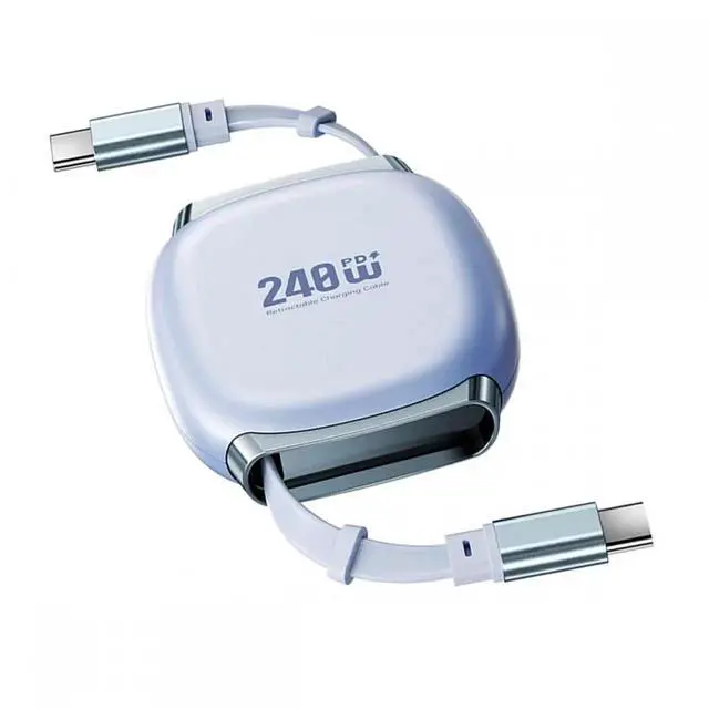 Alt view image 2 of 7 - Retractable Stretch Coiled USB-C Cable 480Mbps 140W for Laptop Phone Tablet Type-C Male to Male Cable Power & Data (Purple Color)