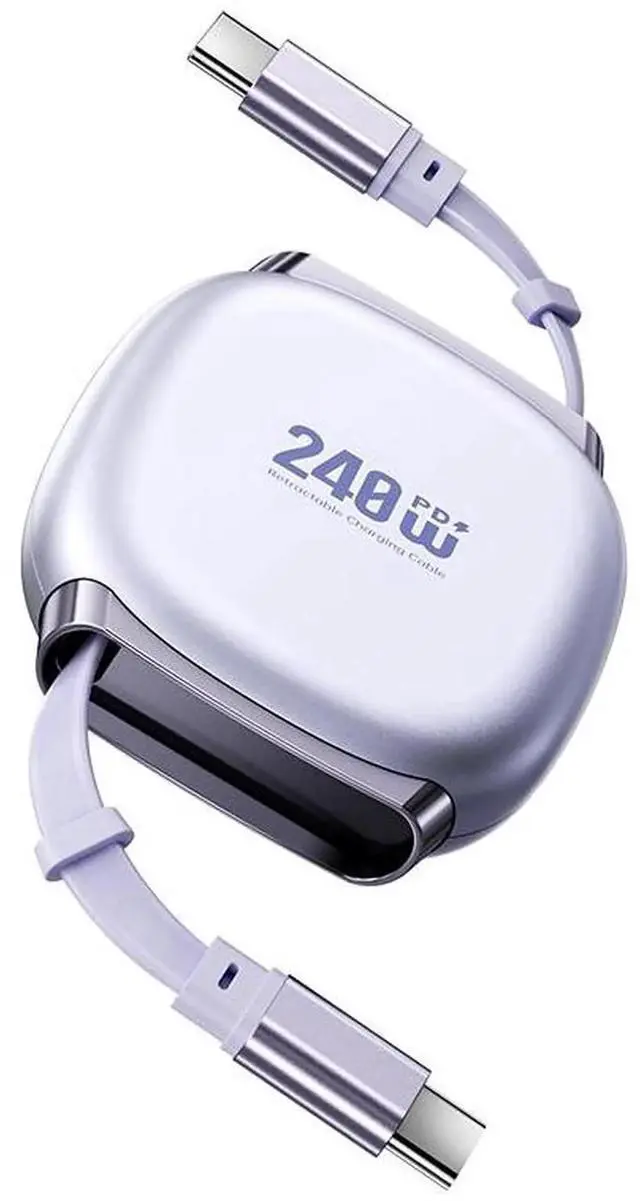 Main image of Retractable Stretch Coiled USB-C Cable 480Mbps 140W for Laptop Phone Tablet Type-C Male to Male Cable Power & Data (Purple Color)