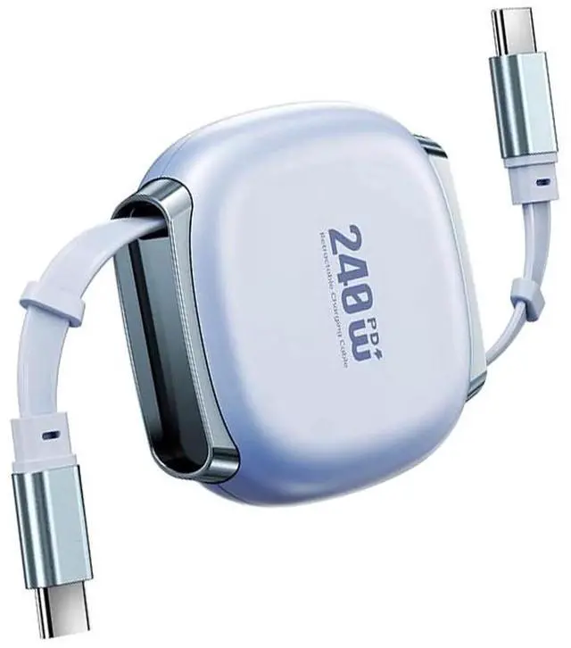 Main image of Retractable Stretch Coiled USB-C Cable 480Mbps 140W for Laptop Phone Tablet Type-C Male to Male Cable Power & Data (Blue Color)