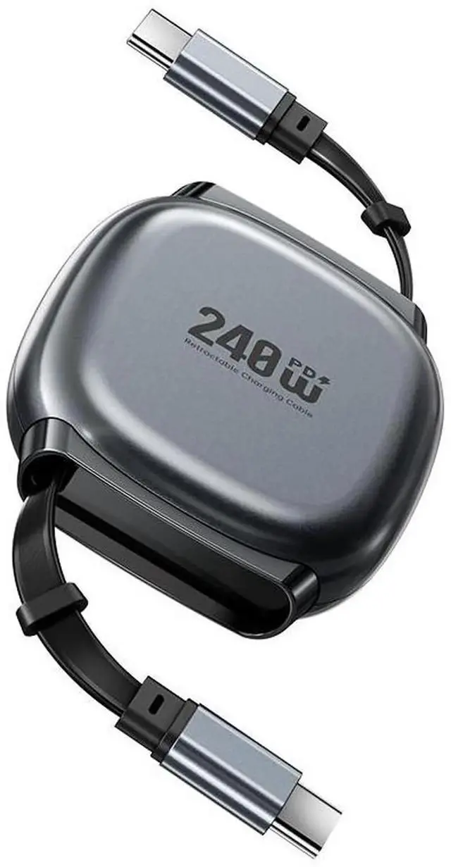 Main image of Retractable Stretch Coiled USB-C Cable 480Mbps 140W for Laptop Phone Tablet Type-C Male to Male Cable Power & Data (Black Color)