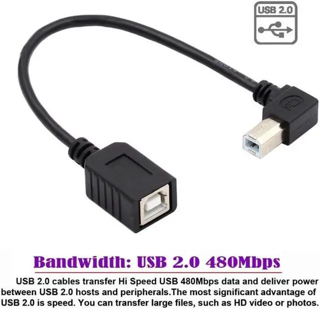 Alt view image 3 of 7 - USB 2.0 B Type Male to Female Extension Cable Left Angled 90 Degree 20cm for Printer Scanner Disk
