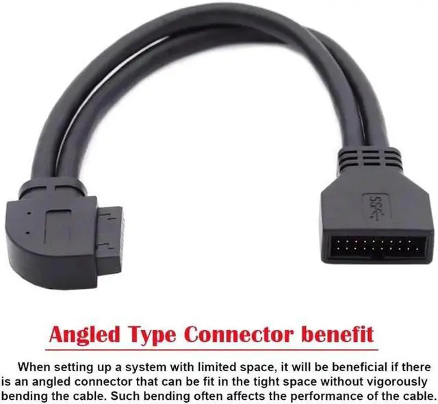 Alt view image 6 of 7 - Left Angled USB 3.0 20Pin 19Pin Male to Female Extension 5Gbps Cable 90 Degree for Motherboard Mainboard