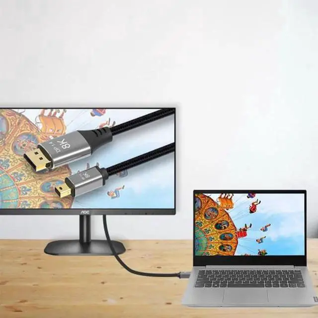 Alt view image 4 of 7 - DisplayPort 1.4 8K 60hz Cable Ultra-HD UHD 4K 144hz Mini DP to DP Cable 7680*4320 for Video PC Laptop TV