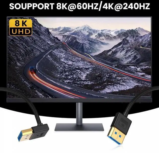 Alt view image 2 of 7 - Ultrafine Up Angled DisplayPort 1.4 DP to DP Cable 8K 60hz Cable Ultra-HD UHD 4K 144hz 90 Degree for Desktop Laptop Monitor 100cm