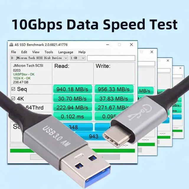 Alt view image 3 of 7 - 30cm 10Gbps USB 3.1 Type C Male to USB3.0 Type A Male Data Power Cable 5V3A for Laptop Phone Disk