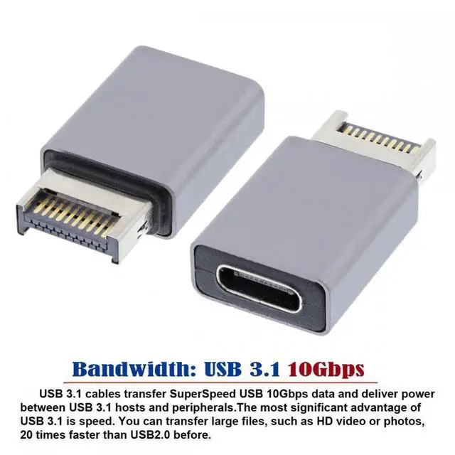 Alt view image 3 of 7 - USB 3.1 Front Panel Header Male Type-E to Type-C USB-C Female Motherboard Extension Data Adapter