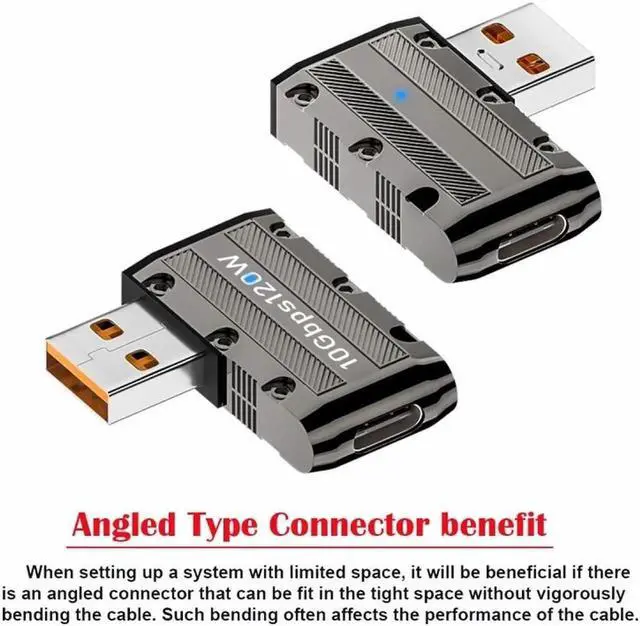 Alt view image 7 of 7 - USB-C USB 3.1 Type C Female to USB 3.0 Type-A Male 90 Degree Right Angled Flat Type 10Gbps Data 120W Power Adapter Mecha Cyberpunk Style