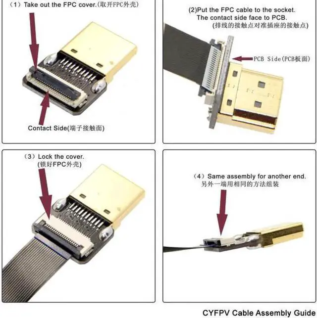 Alt view image 2 of 6 - CYFPV Dual 90 Degree Right-Up Angled HDMI Type A Male to Male HDTV FPC Flat Cable for FPV HDTV Multicopter Aerial Photography