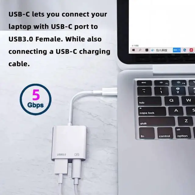 Alt view image 5 of 7 - Type C USB-C to Standard Type-A USB3.0 Female with PD Power Charge Adapter Compatible with Macbook Laptop Tablet Phone
