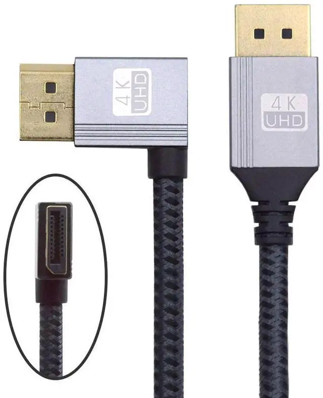 Main image of 100cm Right Angled DisplayPort DP to DP Cable 4K 60hz Cable Silver Sleeve Ultra-HD UHD 90 Degree for Desktop Laptop Monitor Graphics Card
