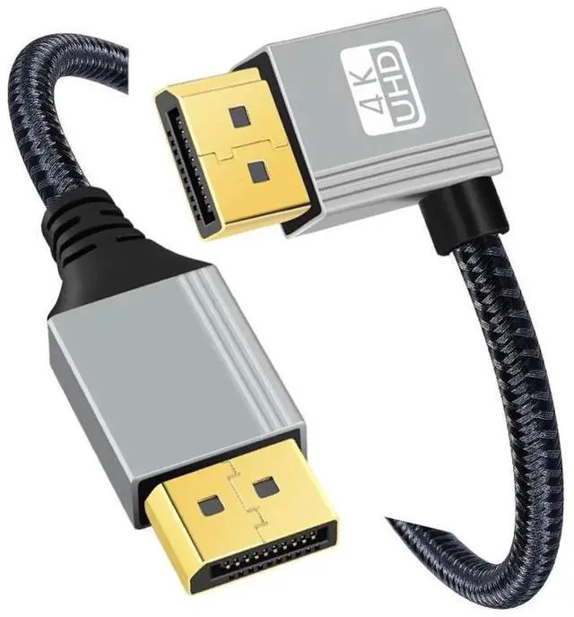 Alt view image 6 of 7 - 100cm Right Angled DisplayPort DP to DP Cable 4K 60hz Cable Silver Sleeve Ultra-HD UHD 90 Degree for Desktop Laptop Monitor Graphics Card
