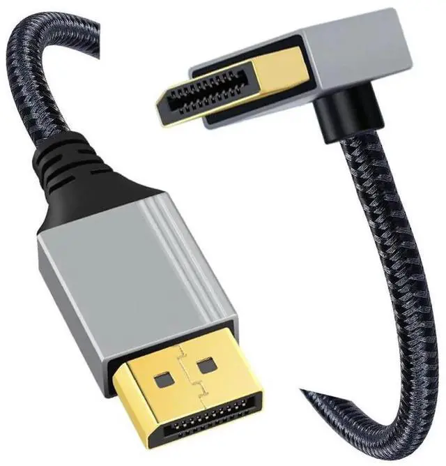 Alt view image 7 of 7 - 100cm Up Angled DisplayPort DP to DP Cable 4K 60hz Cable Silver Sleeve Ultra-HD UHD 90 Degree for Desktop Laptop Monitor Graphics Card