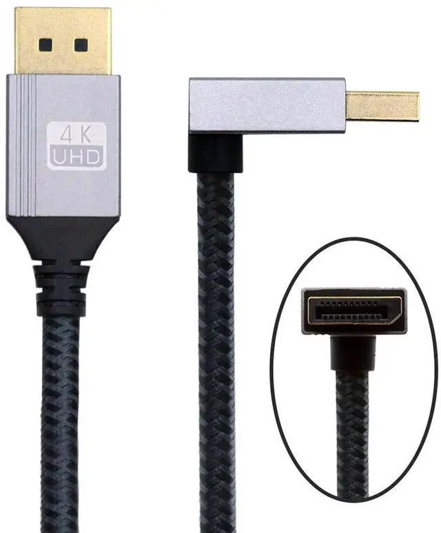 Main image of 200cm Down Angled DisplayPort DP to DP Cable 4K 60hz Cable Silver Sleeve Ultra-HD UHD 90 Degree for Desktop Laptop Monitor Graphics Card