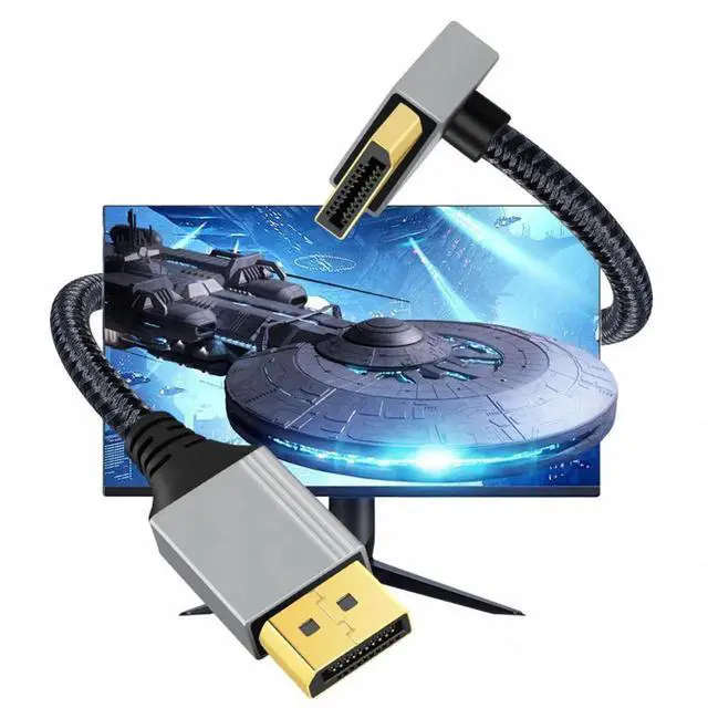 Alt view image 4 of 7 - 200cm Down Angled DisplayPort DP to DP Cable 4K 60hz Cable Silver Sleeve Ultra-HD UHD 90 Degree for Desktop Laptop Monitor Graphics Card