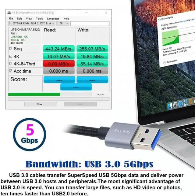 Alt view image 4 of 7 - USB 3.0 Type-A Male to Standard 3.0 B Male Cable Silver 5Gbps for Disk SSD Camera Data 30cm
