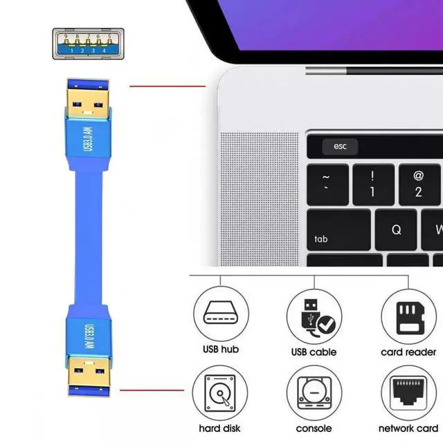 Alt view image 5 of 7 - Ultra Flat Slim USB 3.0 Type-A Male to USB3.0 A Male Cable Extension Blue 5Gbps for Disk SSD Camera Data