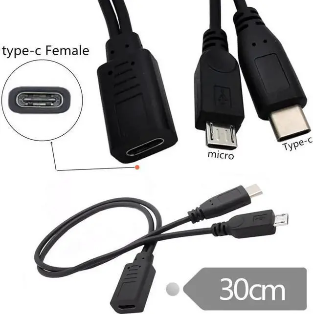 Alt view image 7 of 7 - Type-C USB-C Female to USB-C Type C USB 3.1 & Micro USB Male Splitter Extension Charge Cable