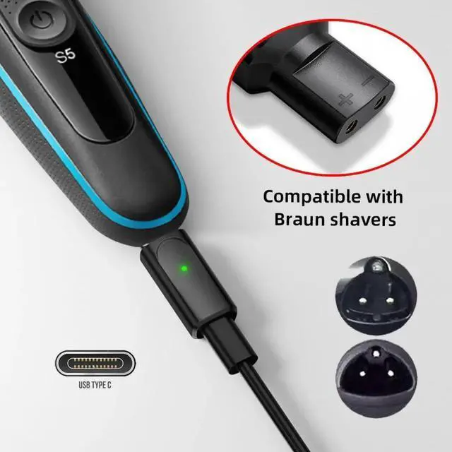 Alt view image 2 of 7 - 2pcs/lot USB Type-C to 2-Pin Adapter Power Charge Compatible with Braun Electric Hair Clipper Beard Trimmers Shavers
